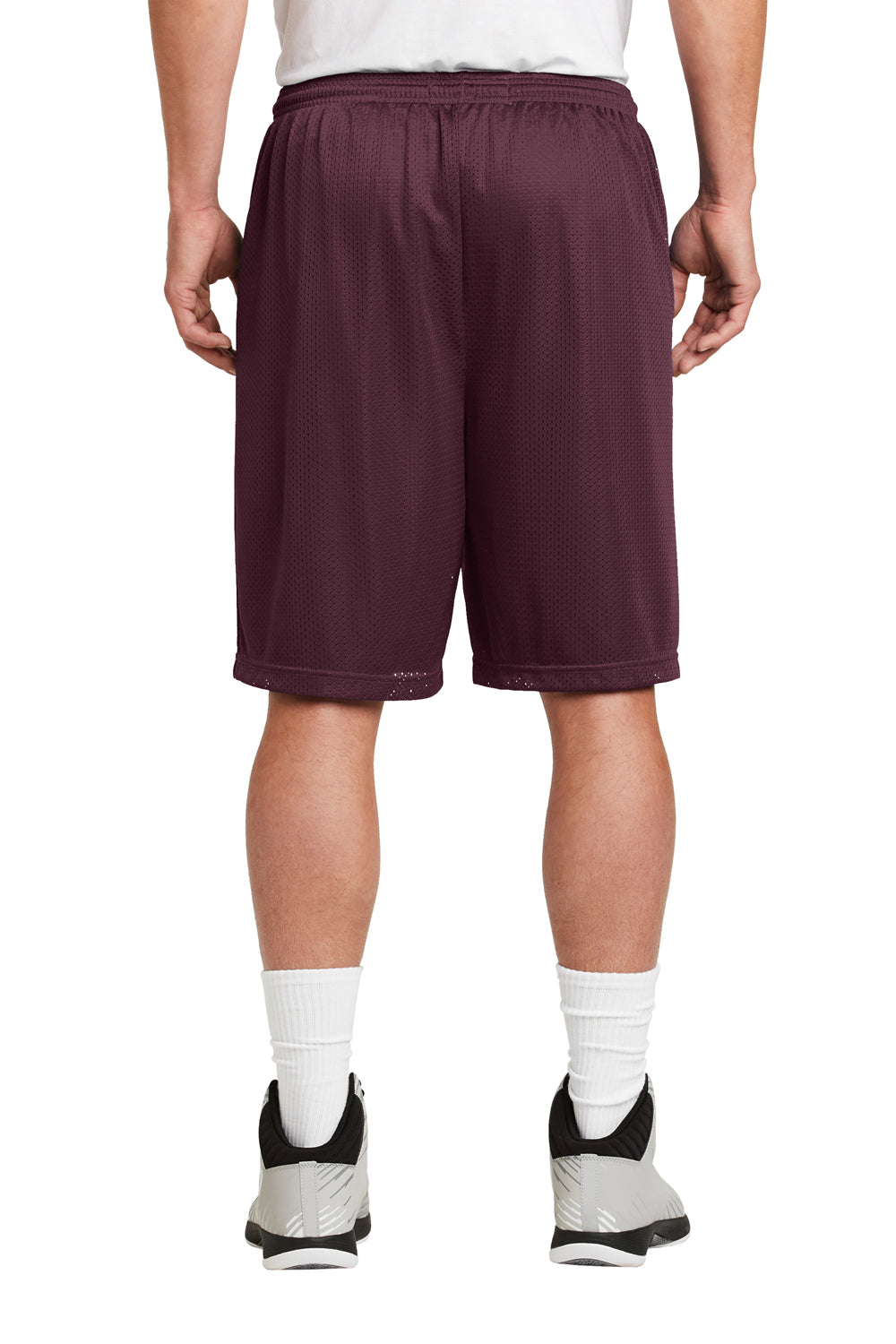 Sport-Tek ST515 Mens Moisture Wicking Classic Mesh Long Shorts Maroon Model Back