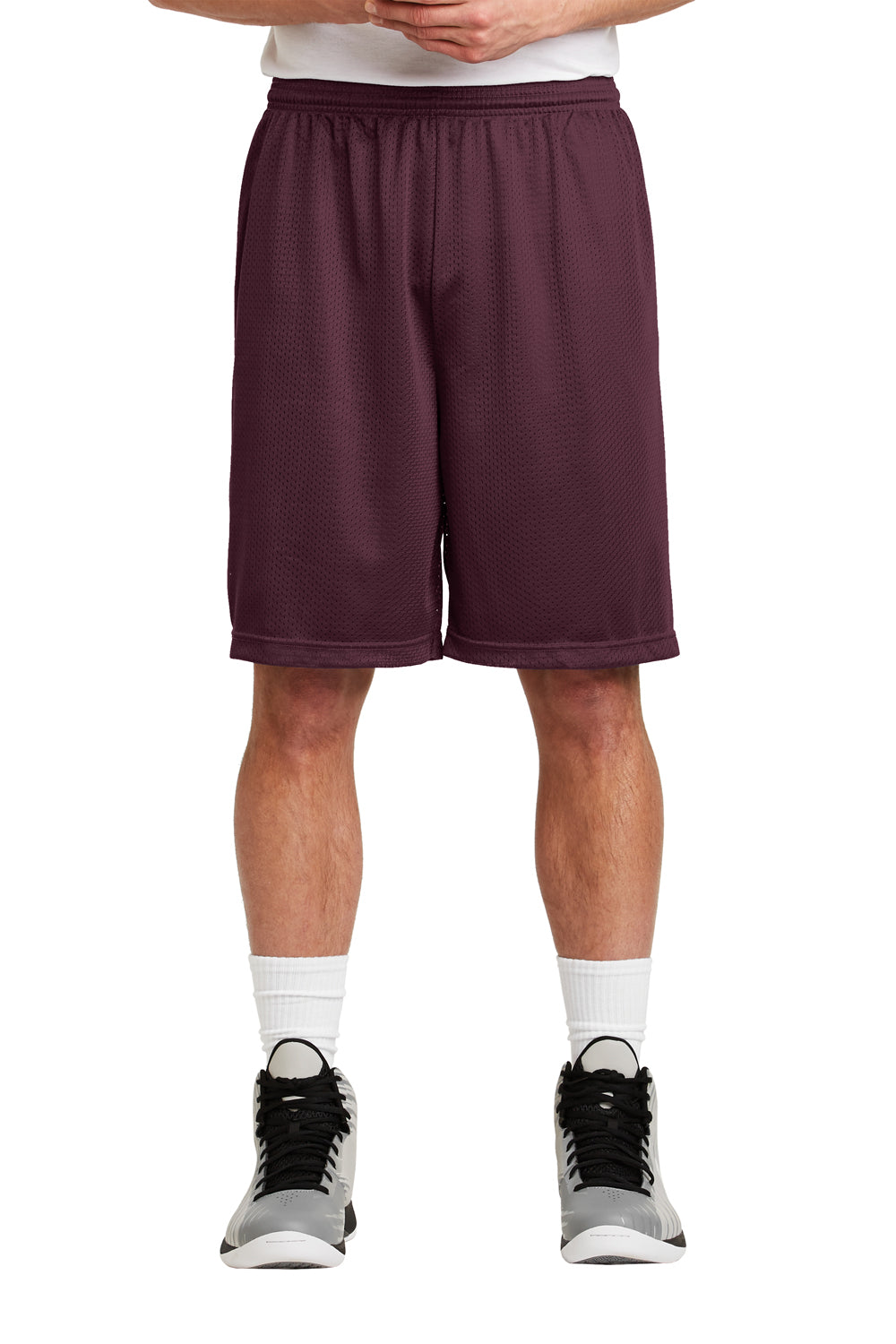 Sport-Tek ST515 Mens Moisture Wicking Classic Mesh Long Shorts Maroon Model Front