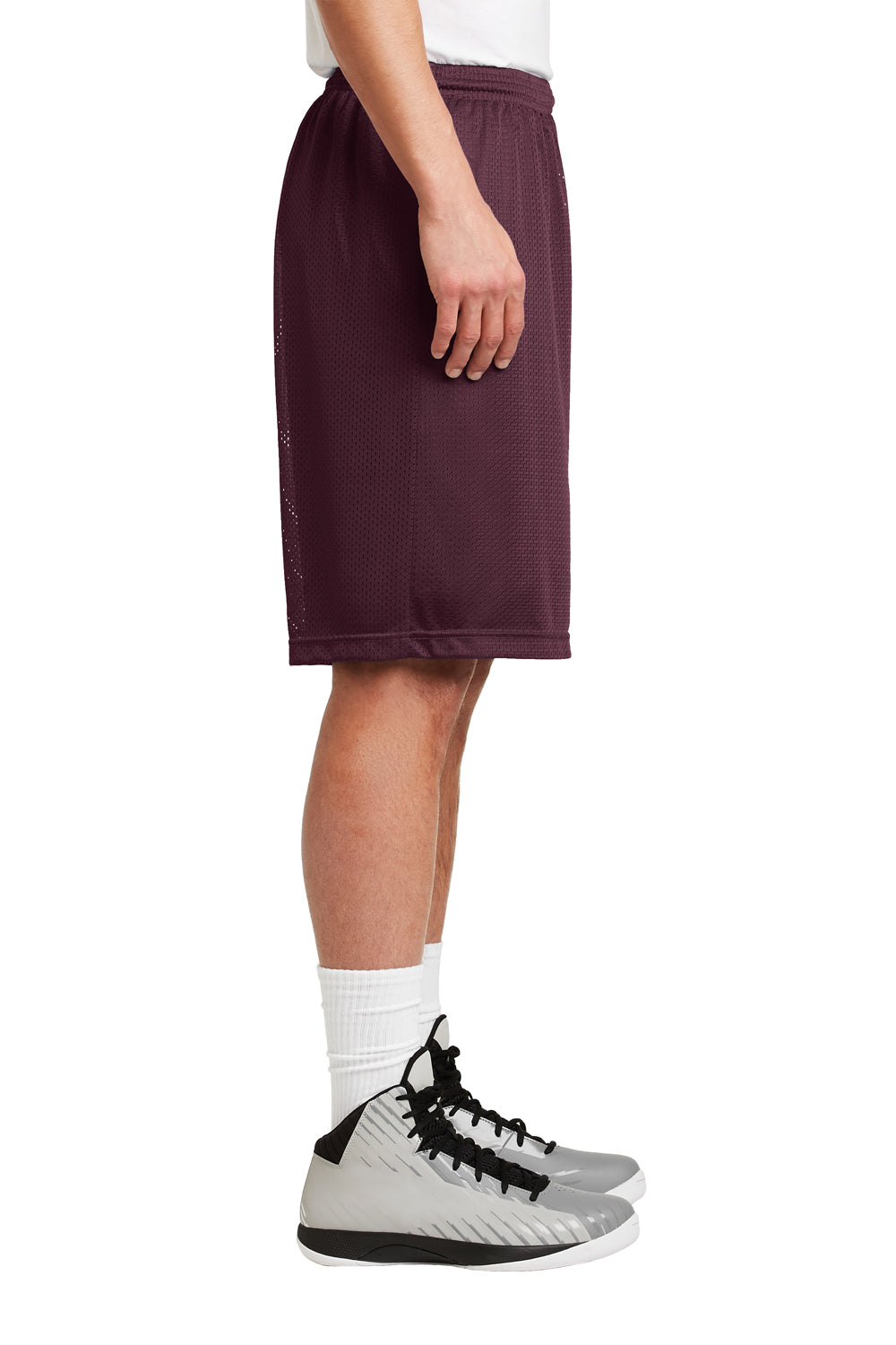 Sport-Tek ST515 Mens Moisture Wicking Classic Mesh Long Shorts Maroon Model Side