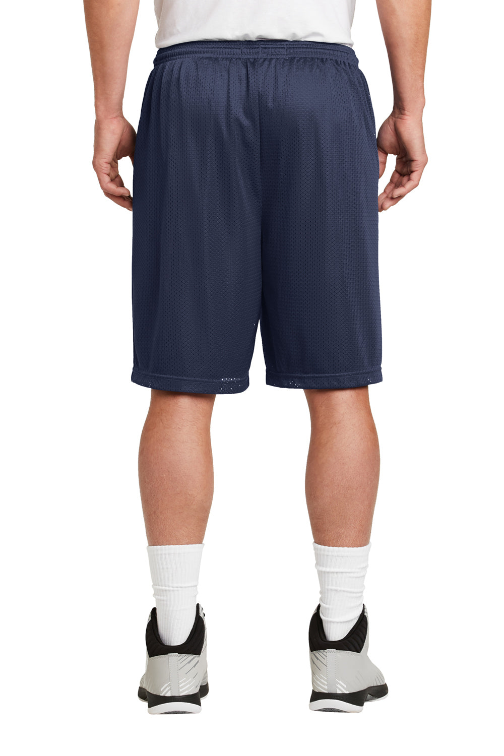 Sport-Tek ST515 Mens Moisture Wicking Classic Mesh Long Shorts True Navy Blue Model Back