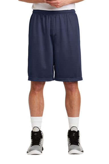 Sport-Tek ST515 Mens Moisture Wicking Classic Mesh Long Shorts True Navy Blue Model Front