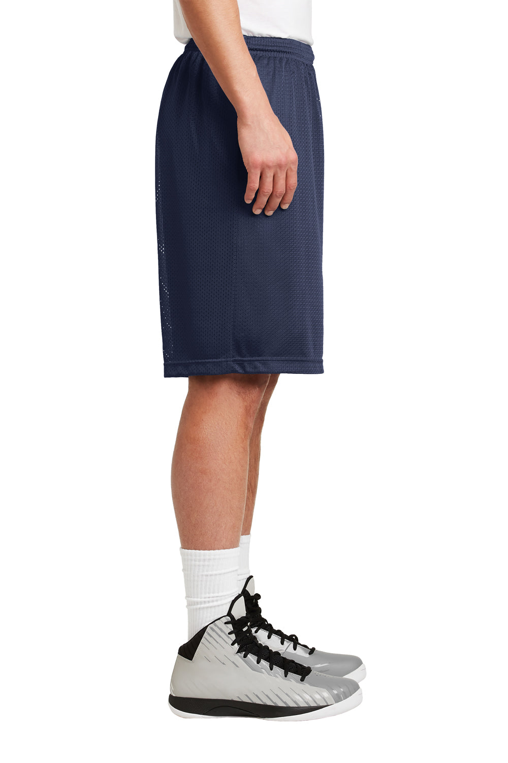 Sport-Tek ST515 Mens Moisture Wicking Classic Mesh Long Shorts True Navy Blue Model Side