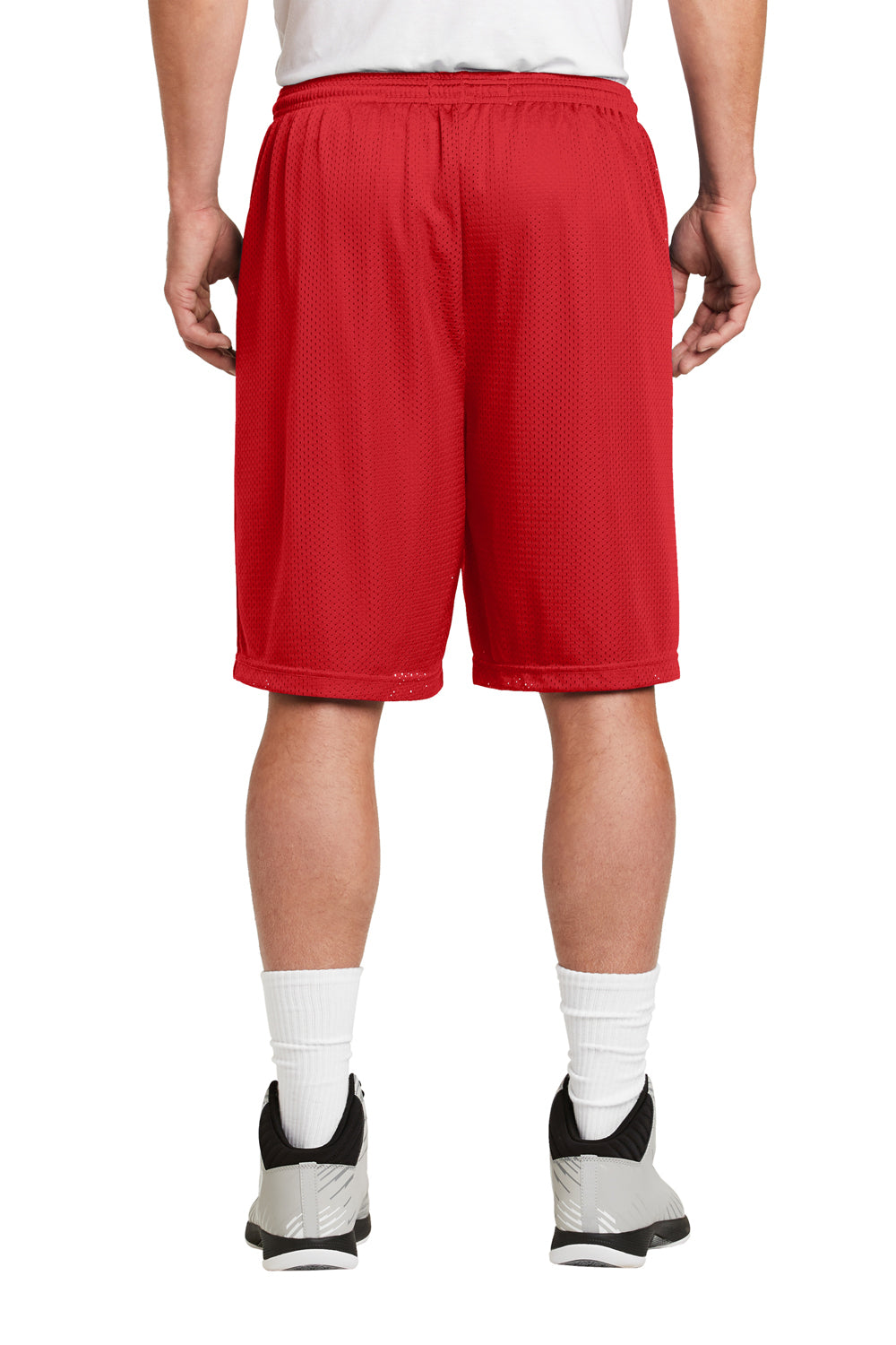 Sport-Tek ST515 Mens Moisture Wicking Classic Mesh Long Shorts True Red Model Back