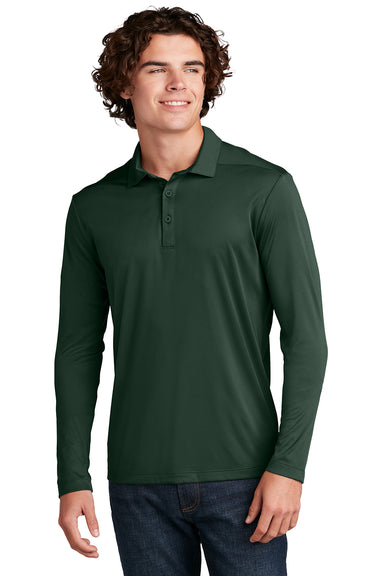 Sport-Tek ST520LS Mens Moisture Wicking Long Sleeve Polo Shirt Forest Green Model Front