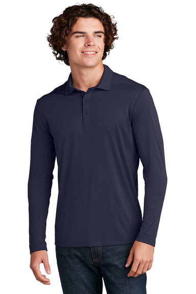 Sport-Tek ST520LS Mens Moisture Wicking Long Sleeve Polo Shirt True Navy Blue Model Front