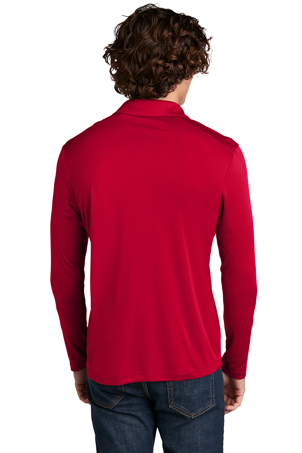 Sport-Tek ST520LS Mens Moisture Wicking Long Sleeve Polo Shirt True Red Model Back