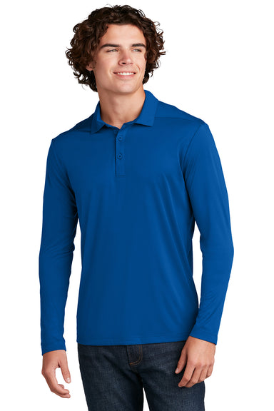 Sport-Tek ST520LS Mens Moisture Wicking Long Sleeve Polo Shirt True Royal Blue Model Front