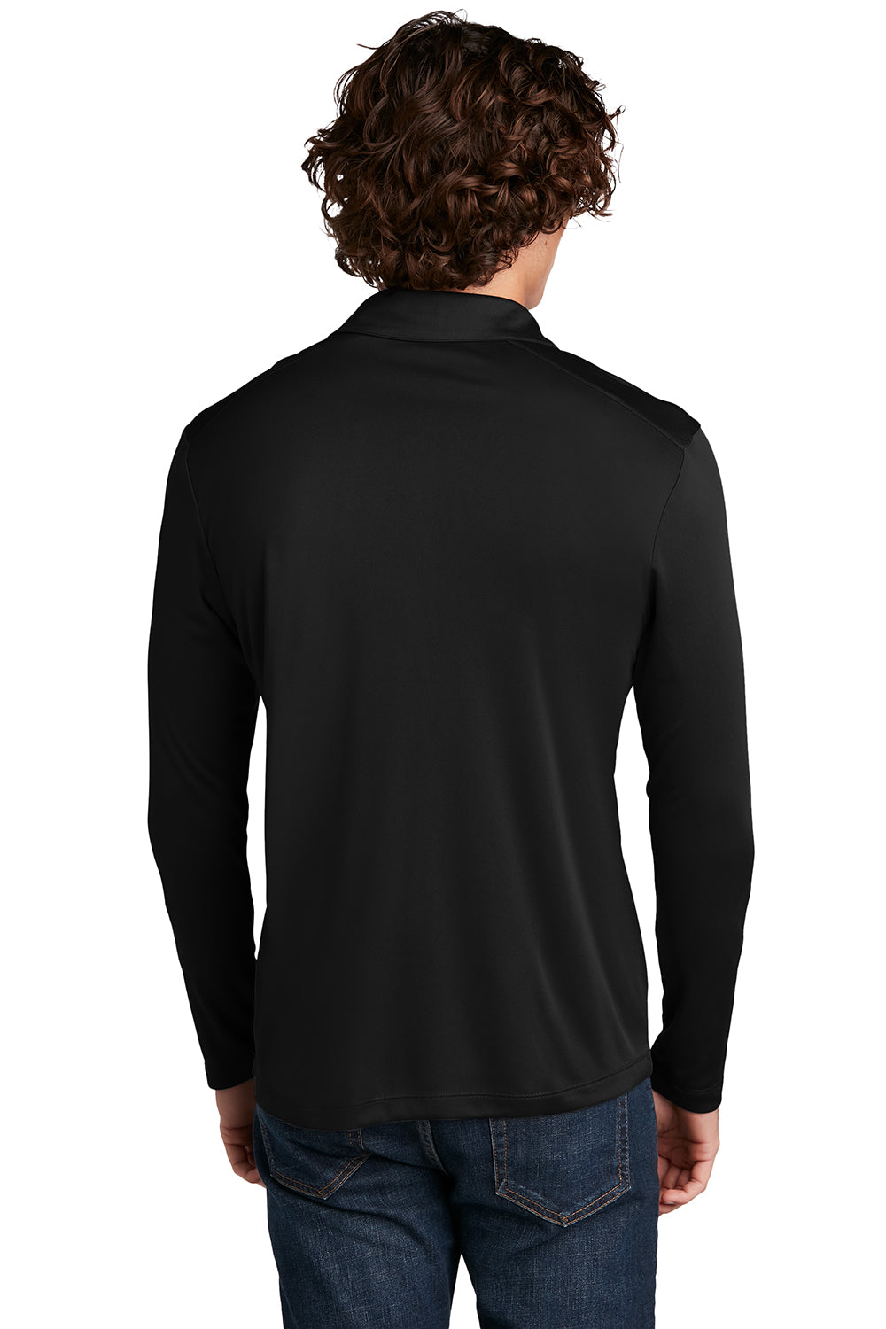 Sport-Tek ST520LS Mens Moisture Wicking Long Sleeve Polo Shirt Black Model Back