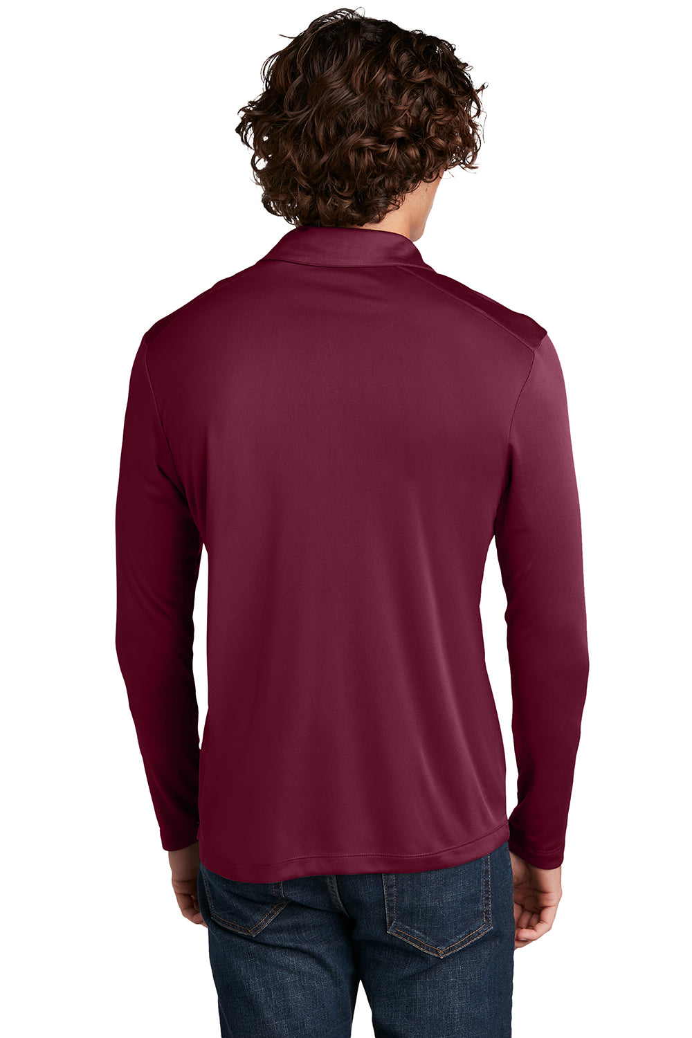 Sport-Tek ST520LS Mens Moisture Wicking Long Sleeve Polo Shirt Cardinal Red Model Back