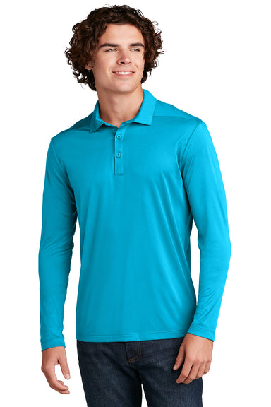 Sport-Tek ST520LS Mens Moisture Wicking Long Sleeve Polo Shirt Sapphire Blue Model Front