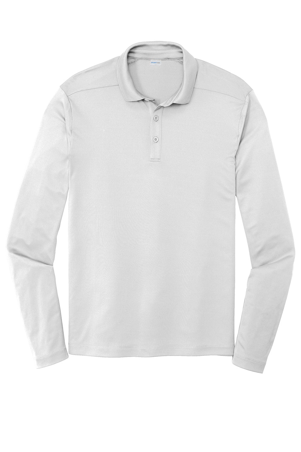 Sport-Tek ST520LS Mens Moisture Wicking Long Sleeve Polo Shirt White Flat Front