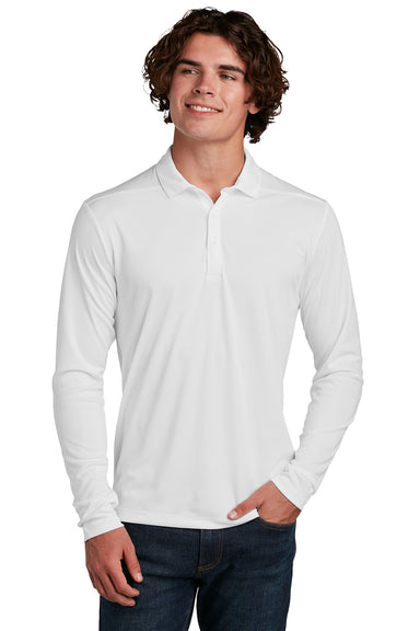 Sport-Tek ST520LS Mens Moisture Wicking Long Sleeve Polo Shirt White Model Front