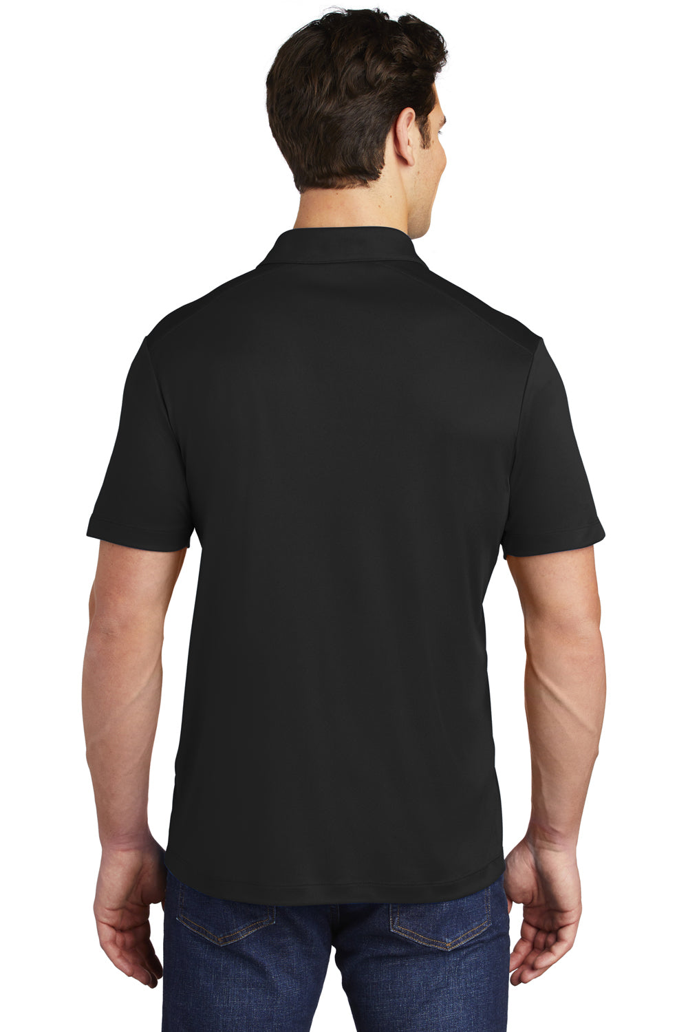 Sport-Tek ST520 Mens Moisture Wicking Short Sleeve Polo Shirt Black Model Back