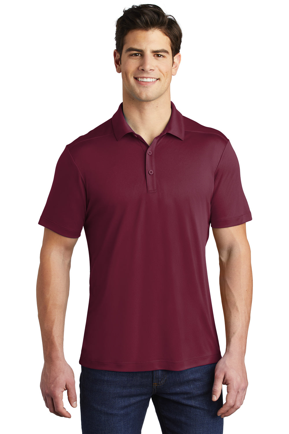 Sport-Tek ST520 Mens Moisture Wicking Short Sleeve Polo Shirt Cardinal Red Model Front