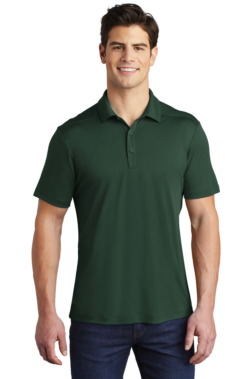 Sport-Tek ST520 Mens Moisture Wicking Short Sleeve Polo Shirt Forest Green Model Front