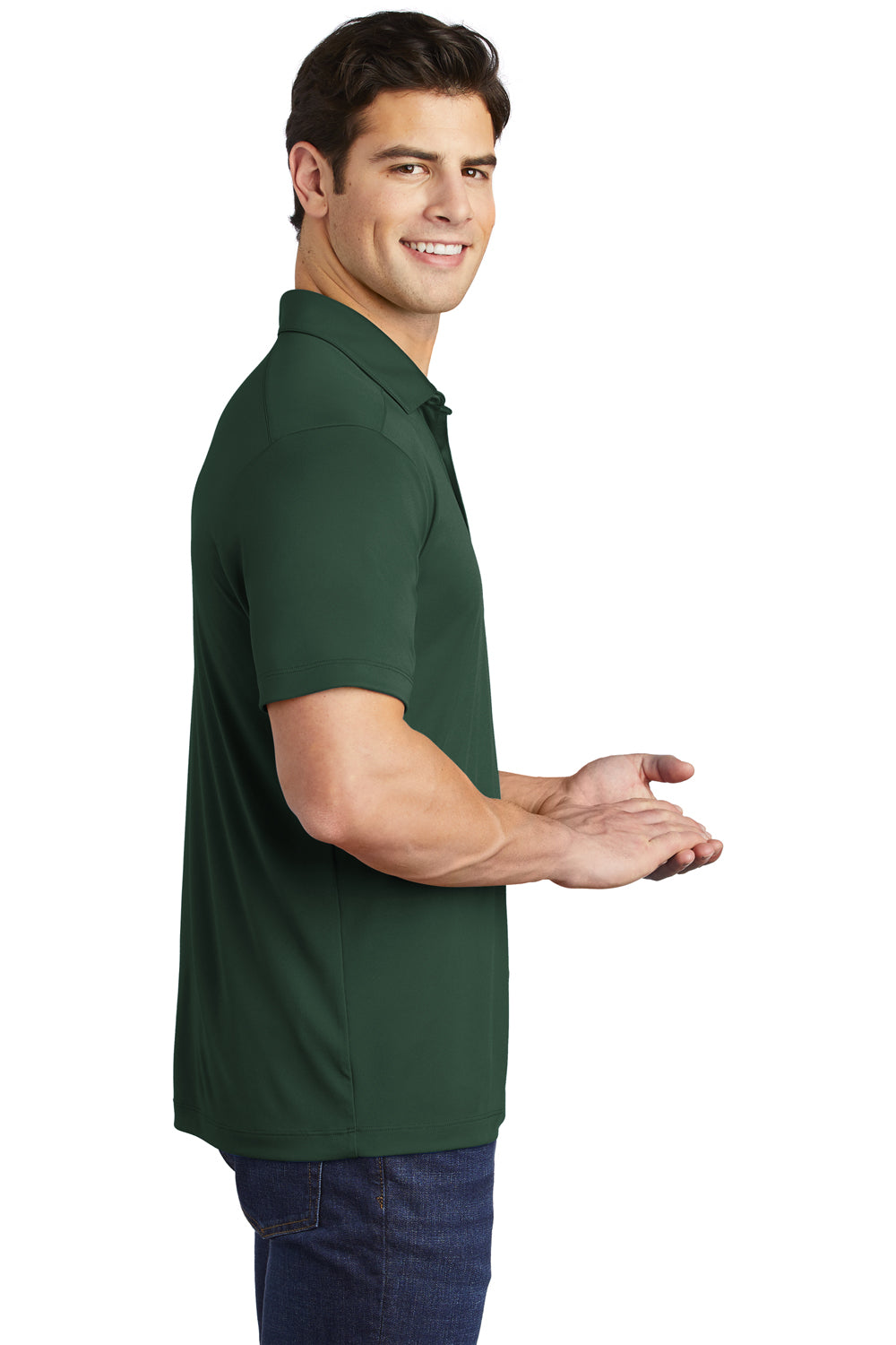 Sport-Tek ST520 Mens Moisture Wicking Short Sleeve Polo Shirt Forest Green Model Side