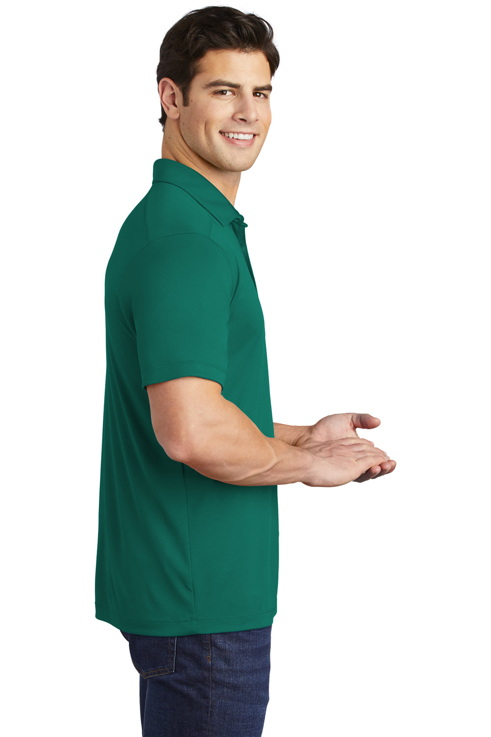 Sport-Tek ST520 Mens Moisture Wicking Short Sleeve Polo Shirt Marine Green Model Side