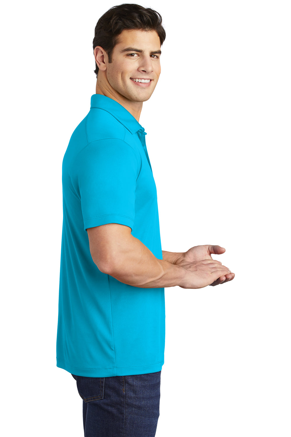 Sport-Tek ST520 Mens Moisture Wicking Short Sleeve Polo Shirt Sapphire Blue Model Side