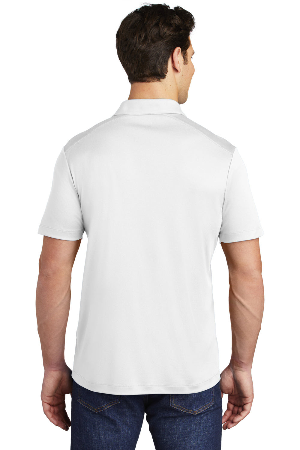 Sport-Tek ST520 Mens Moisture Wicking Short Sleeve Polo Shirt White Model Back