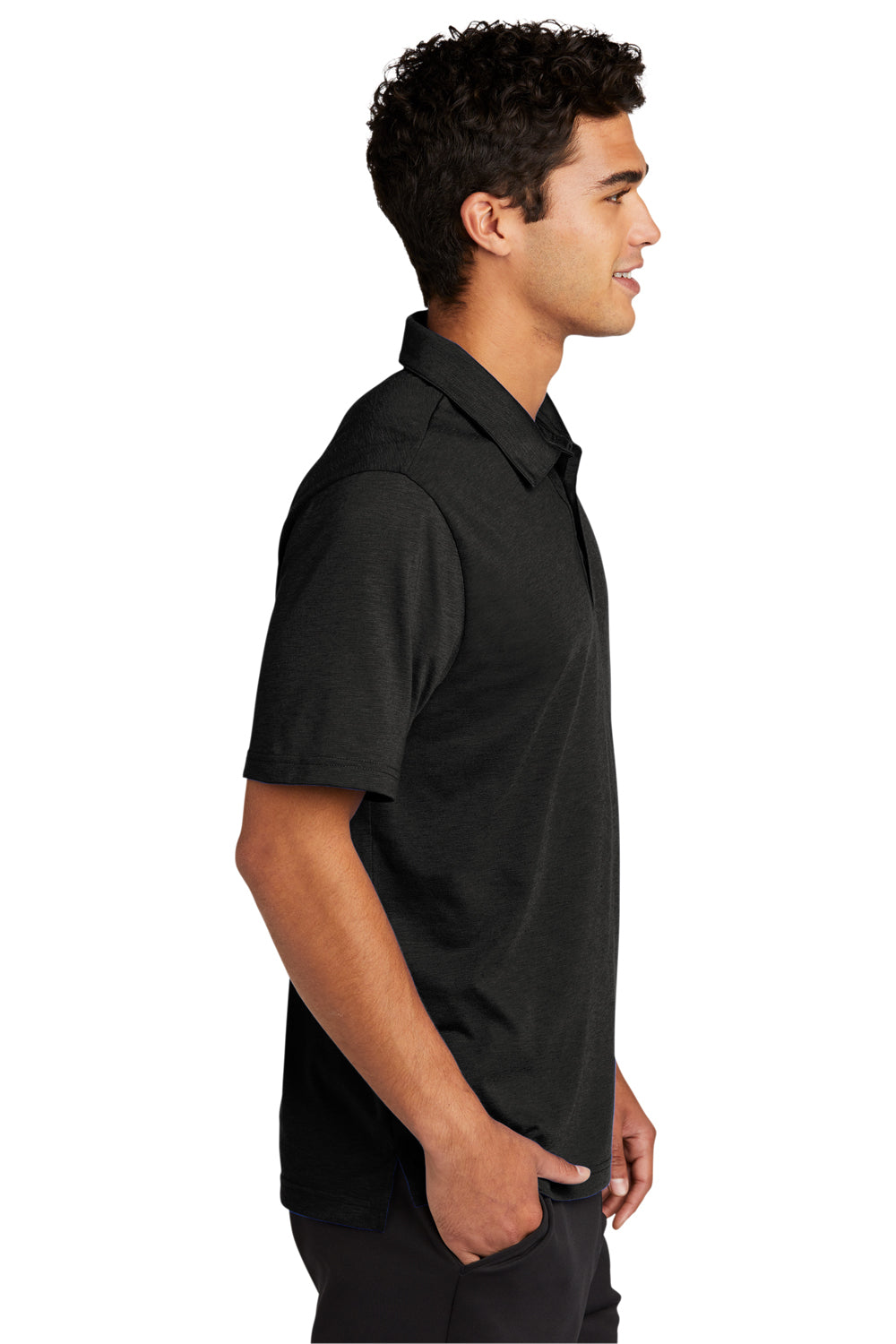 Sport-Tek ST530 Mens Strive Moisture Wicking Short Sleeve Polo Shirt Black Model Side