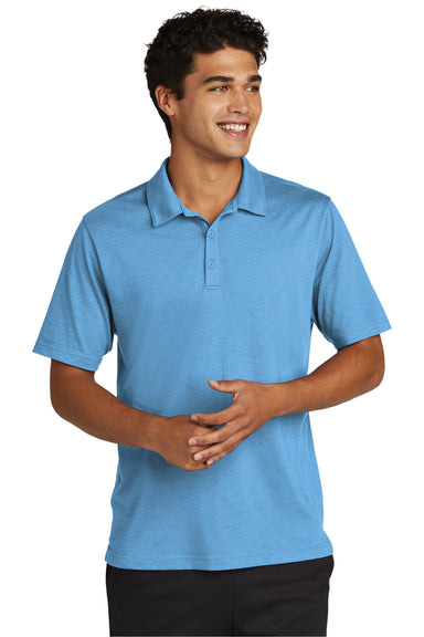 Sport-Tek ST530 Mens Strive Moisture Wicking Short Sleeve Polo Shirt Carolina Blue Model Front