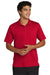 Sport-Tek ST530 Mens Strive Moisture Wicking Short Sleeve Polo Shirt Deep Red Model Front