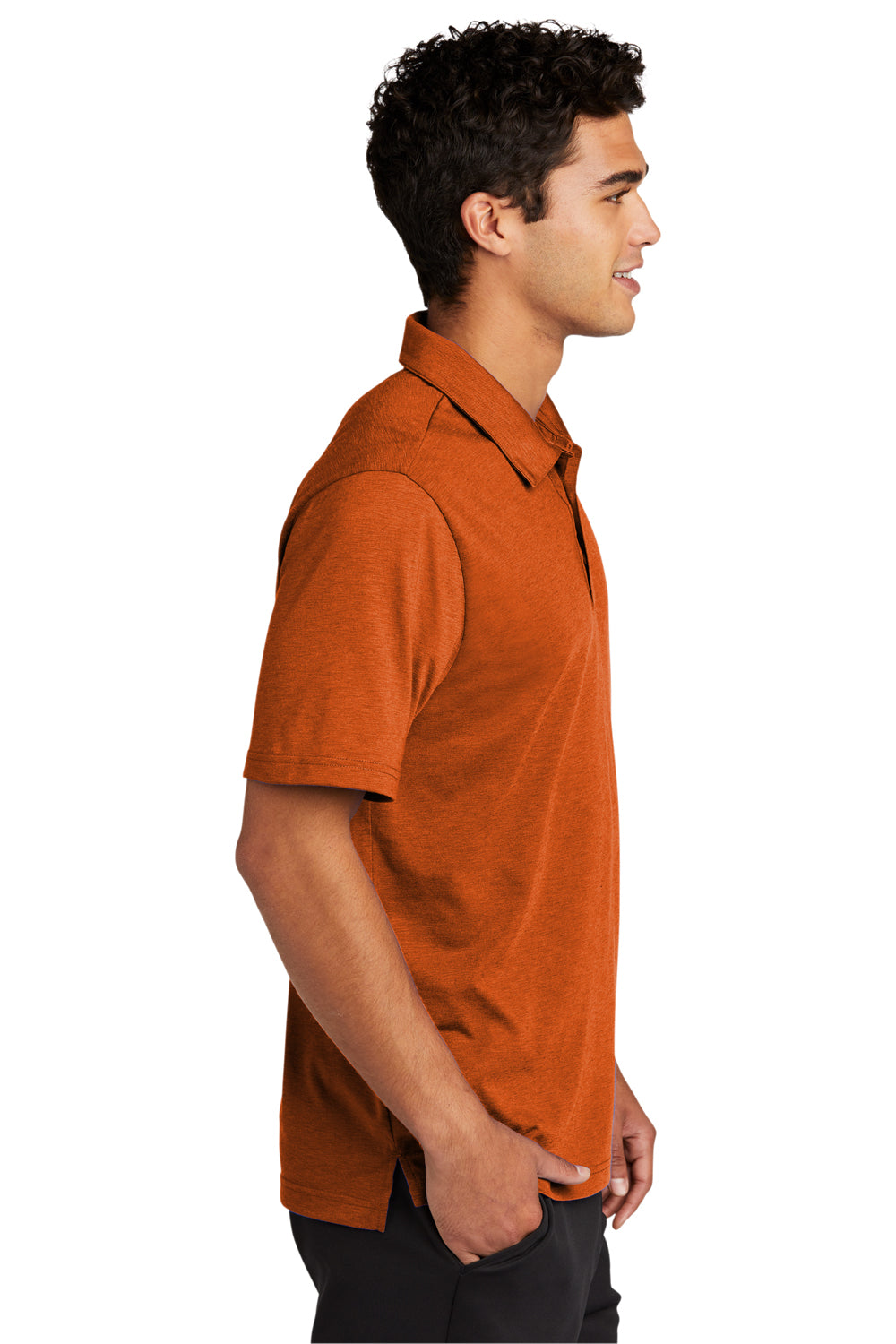 Sport-Tek ST530 Mens Strive Moisture Wicking Short Sleeve Polo Shirt Texas Orange Model Side