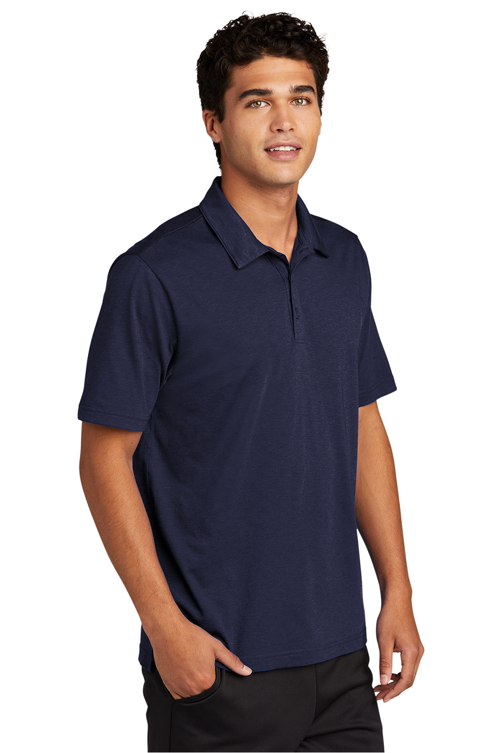 Sport-Tek ST530 Mens Strive Moisture Wicking Short Sleeve Polo Shirt True Navy Blue Model 3q