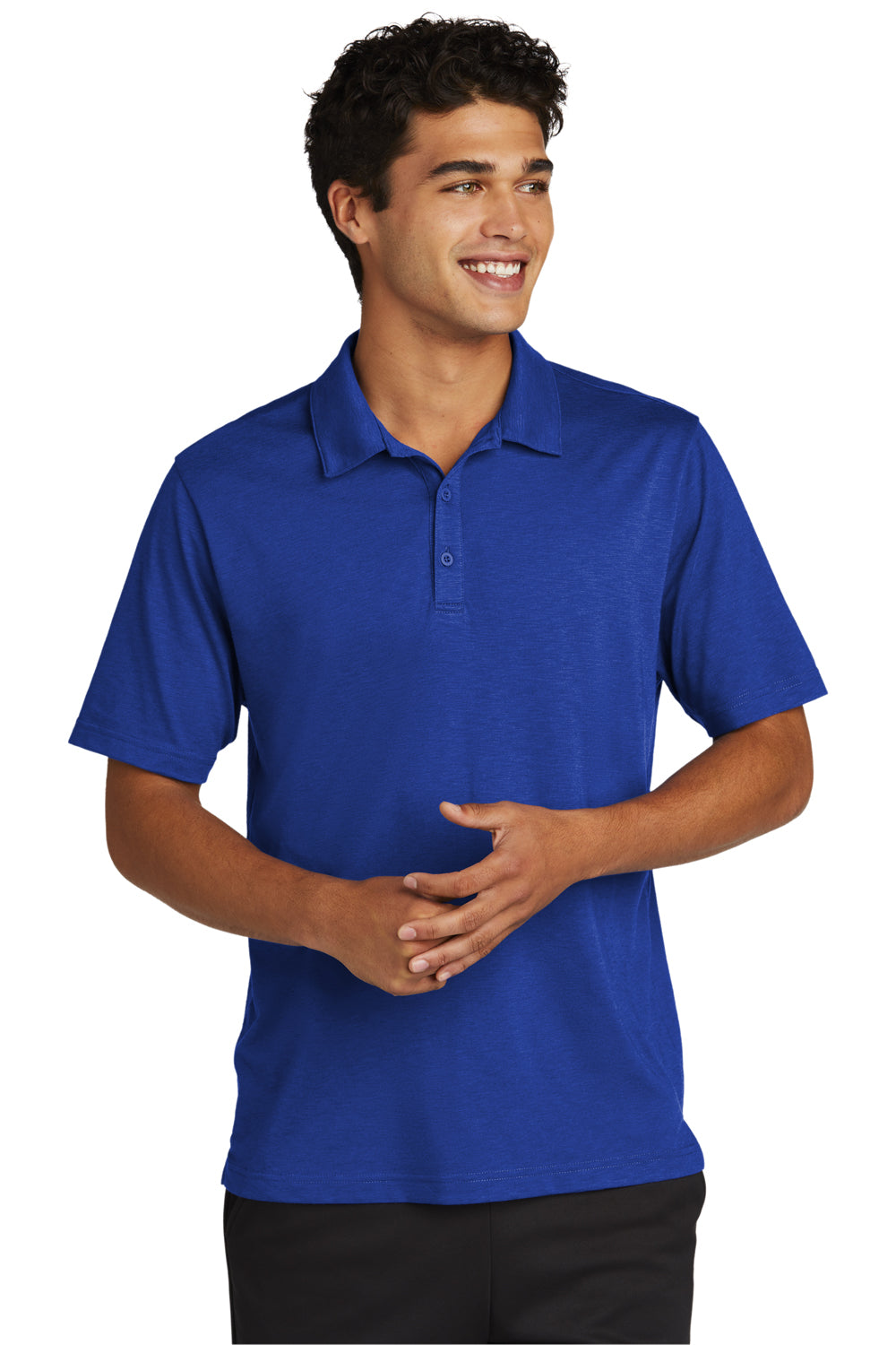 Sport-Tek ST530 Mens Strive Moisture Wicking Short Sleeve Polo Shirt True Royal Blue Model Front