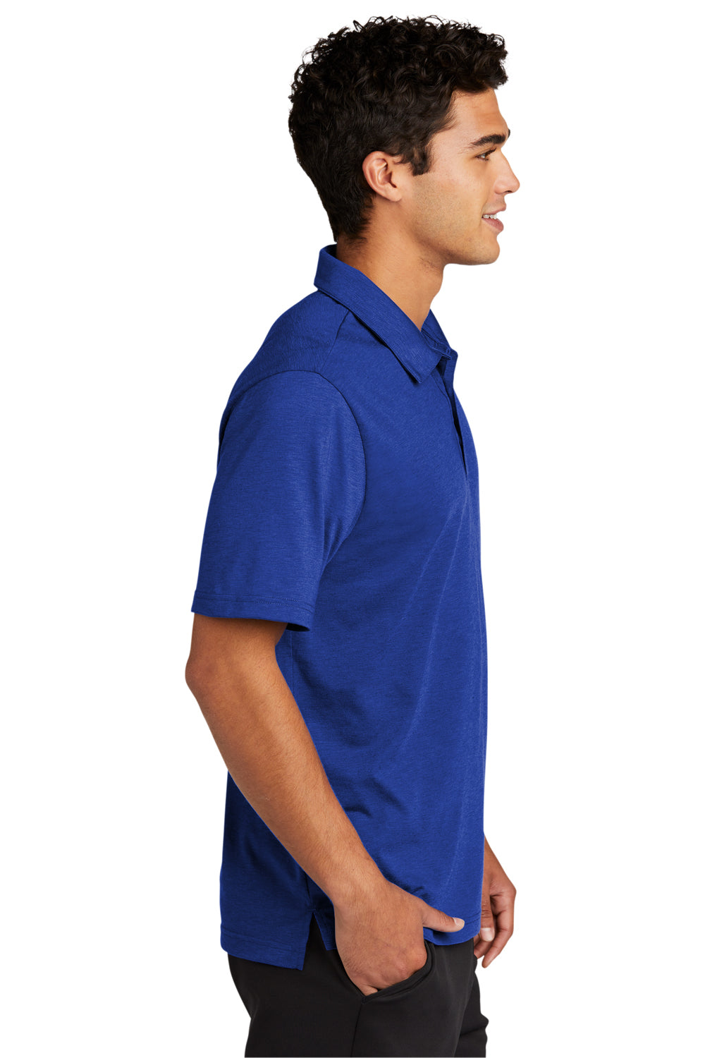 Sport-Tek ST530 Mens Strive Moisture Wicking Short Sleeve Polo Shirt True Royal Blue Model Side