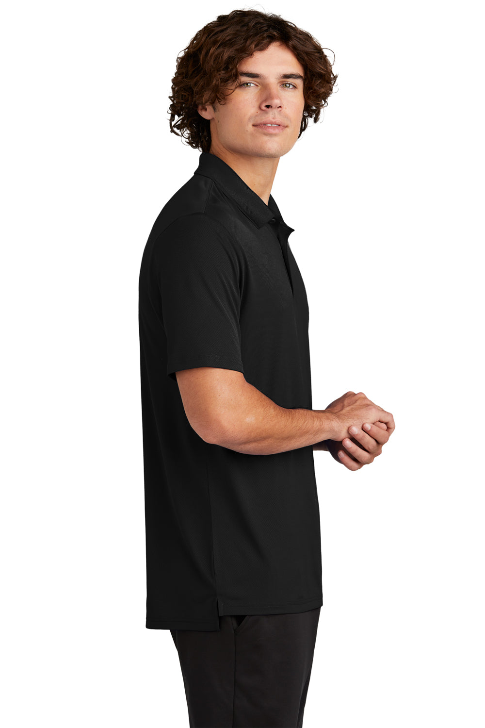 Sport-Tek ST535 Mens Sideline Moisture Wicking Short Sleeve Polo Shirt Black Model Side