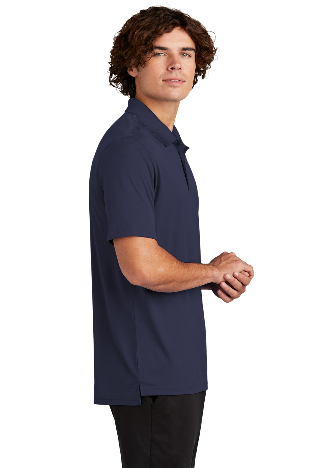 Sport-Tek ST535 Mens Sideline Moisture Wicking Short Sleeve Polo Shirt True Navy Blue Model Side