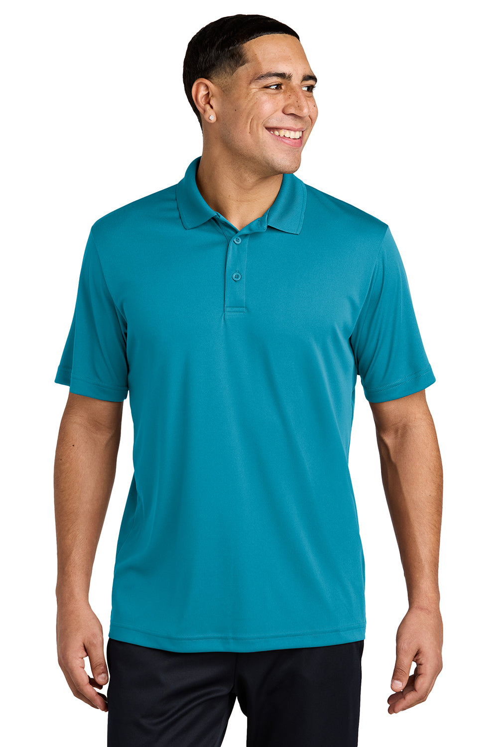 Sport-Tek ST550 Mens Competitor Moisture Wicking Short Sleeve Polo Shirt Atomic Blue Model Front