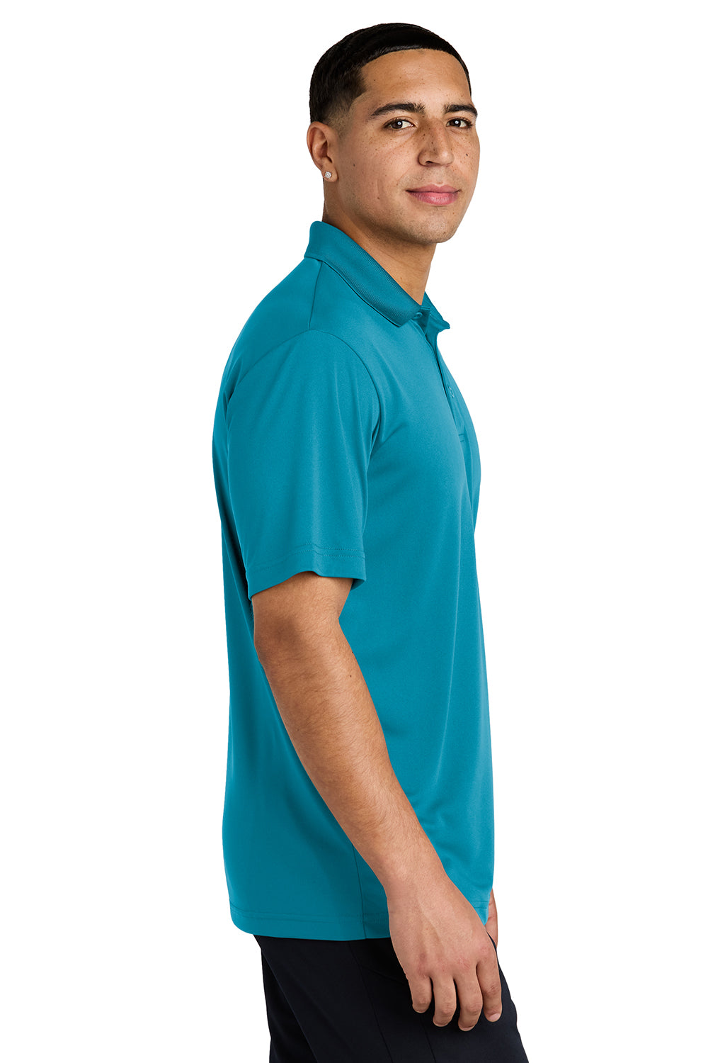 Sport-Tek ST550 Mens Competitor Moisture Wicking Short Sleeve Polo Shirt Atomic Blue Model Side