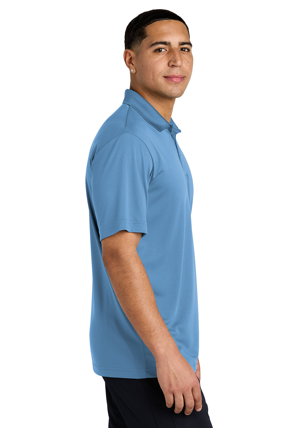 Sport-Tek ST550 Mens Competitor Moisture Wicking Short Sleeve Polo Shirt Carolina Blue Model Side