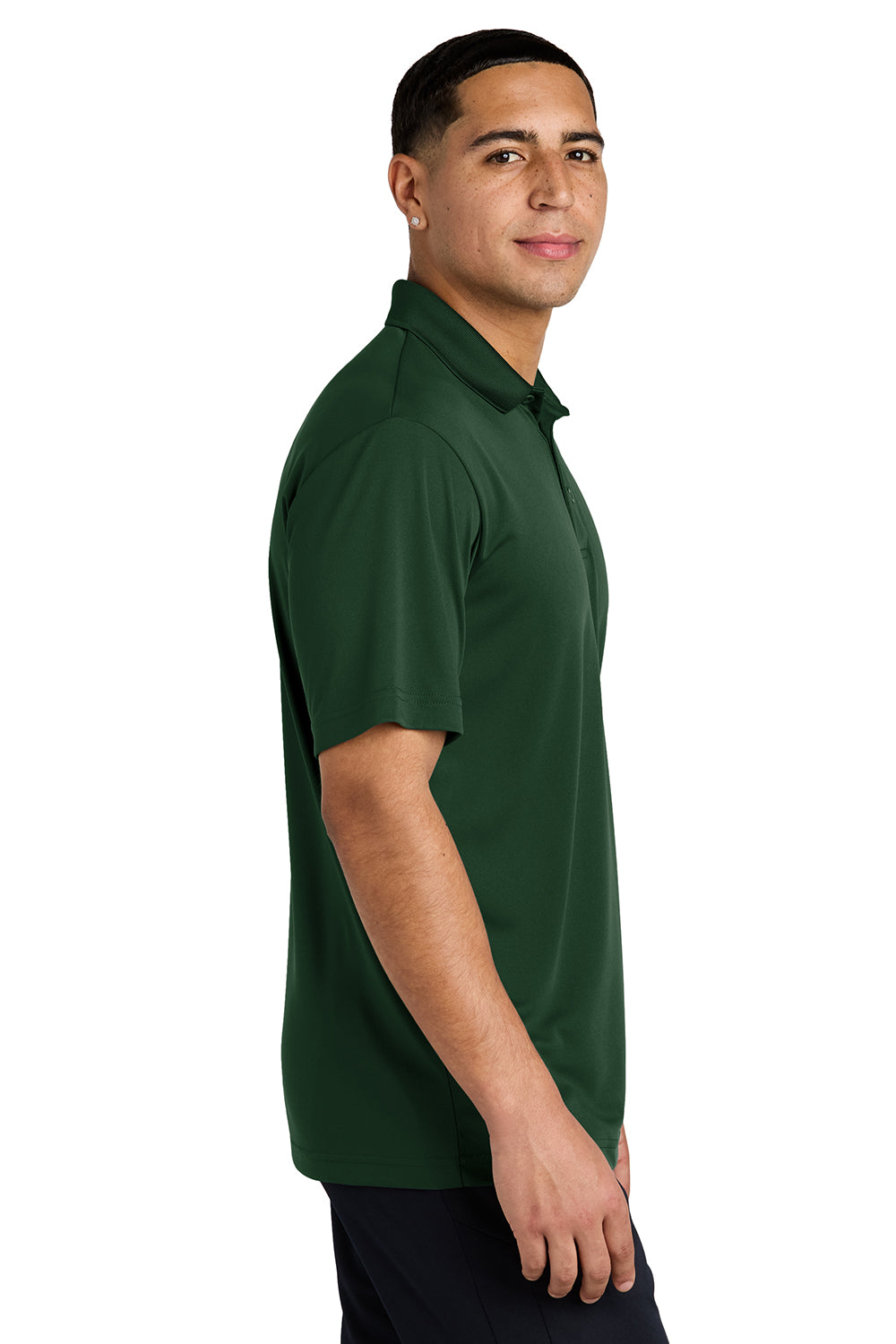 Sport-Tek ST550 Mens Competitor Moisture Wicking Short Sleeve Polo Shirt Forest Green Model Side