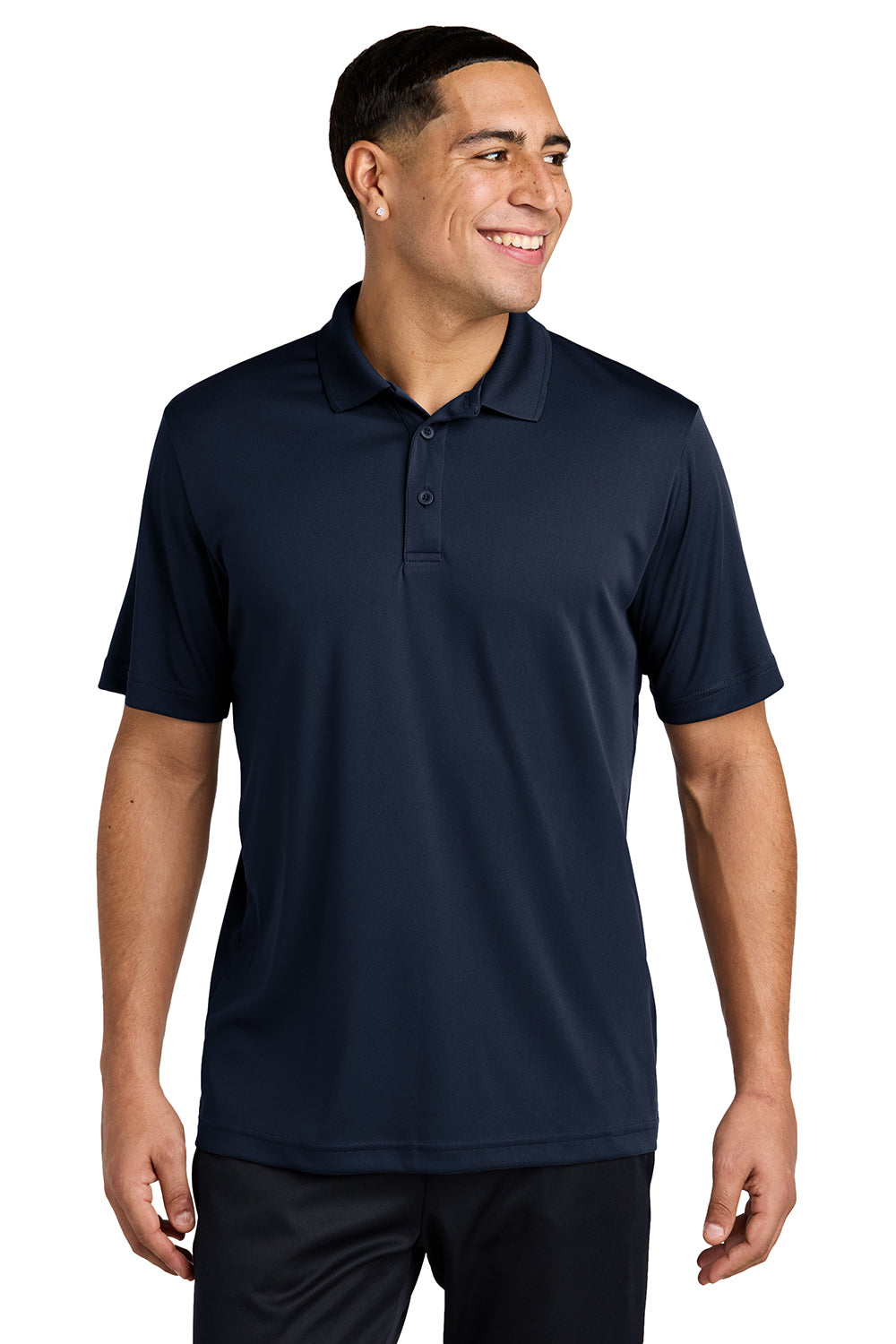 Sport-Tek ST550 Mens Competitor Moisture Wicking Short Sleeve Polo Shirt True Navy Blue Model Front