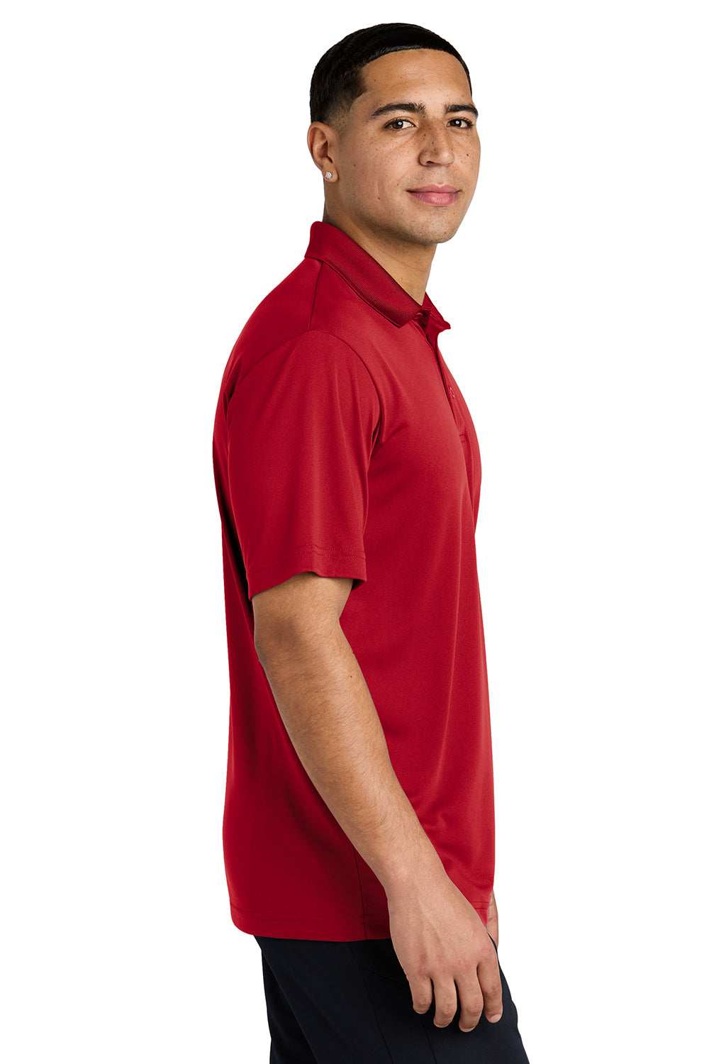 Sport-Tek ST550 Mens Competitor Moisture Wicking Short Sleeve Polo Shirt True Red Model Side