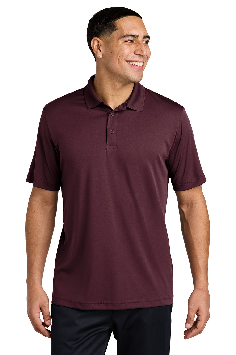 Sport-Tek ST550 Mens Competitor Moisture Wicking Short Sleeve Polo Shirt Maroon Model Front