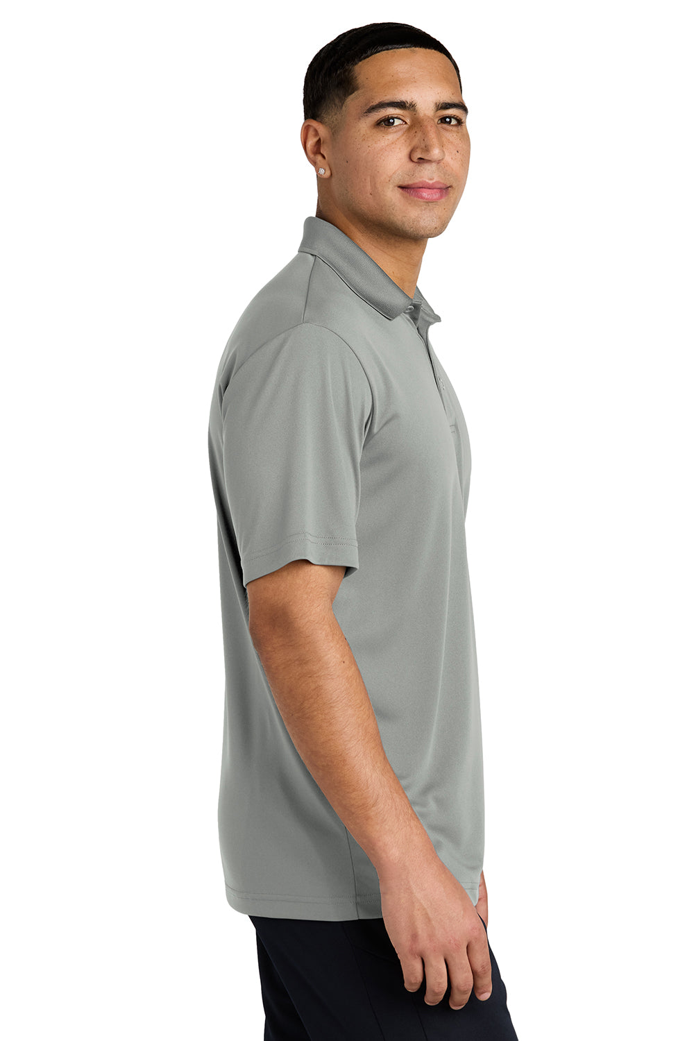 Sport-Tek ST550 Mens Competitor Moisture Wicking Short Sleeve Polo Shirt Silver Grey Model Side