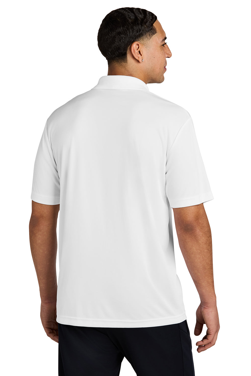 Sport-Tek ST550 Mens Competitor Moisture Wicking Short Sleeve Polo Shirt White Model Back