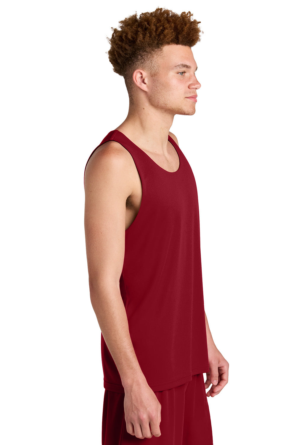 Sport-Tek ST551 Mens PosiCharge Competitor Rev Tank Top Deep Red/Black Model Side