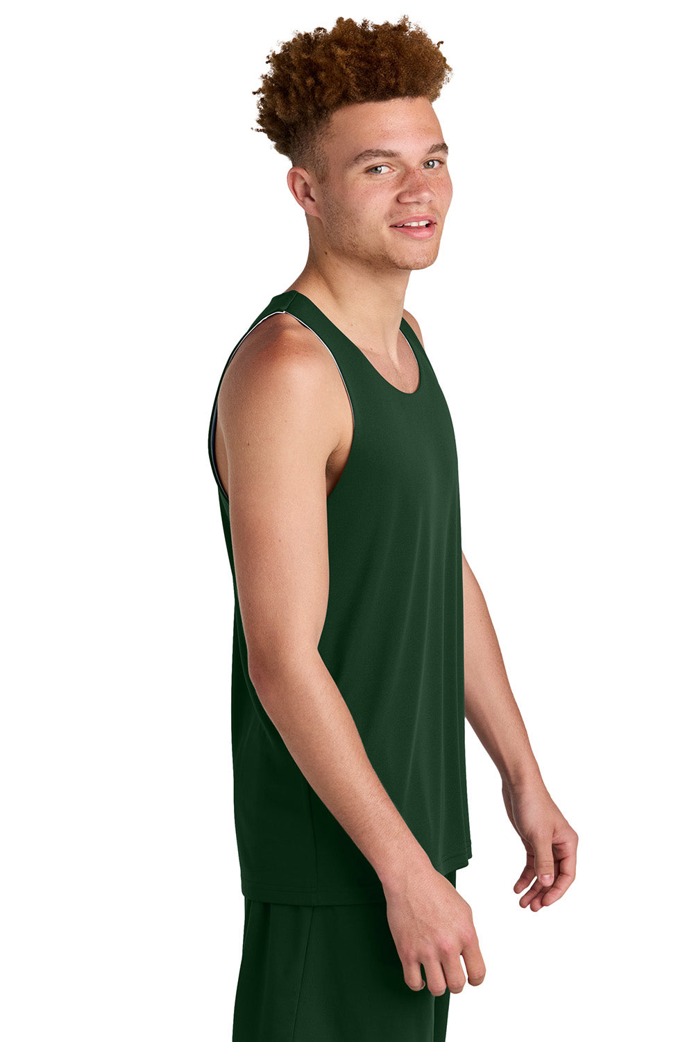 Sport-Tek ST551 Mens PosiCharge Competitor Rev Tank Top Forest Green/White Model Side