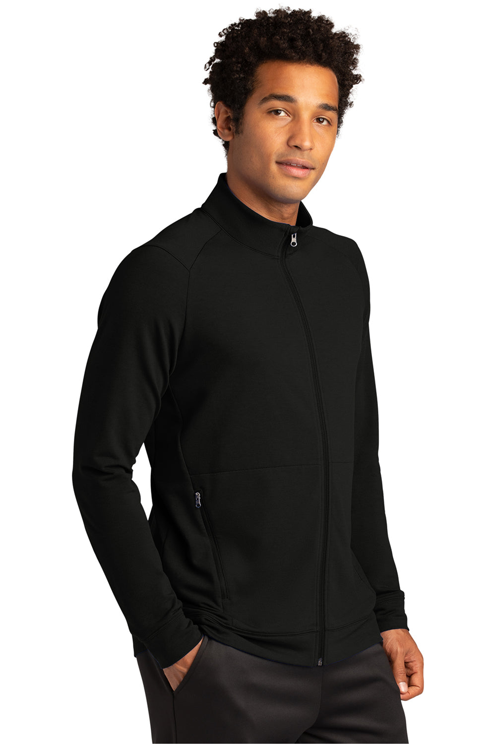 Sport-Tek ST560 Mens Flex Fleece Moisture Wicking Full Zip Sweatshirt Black Model 3q