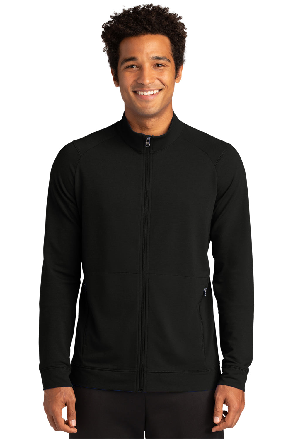 Sport-Tek ST560 Mens Flex Fleece Moisture Wicking Full Zip Sweatshirt Black Model Front