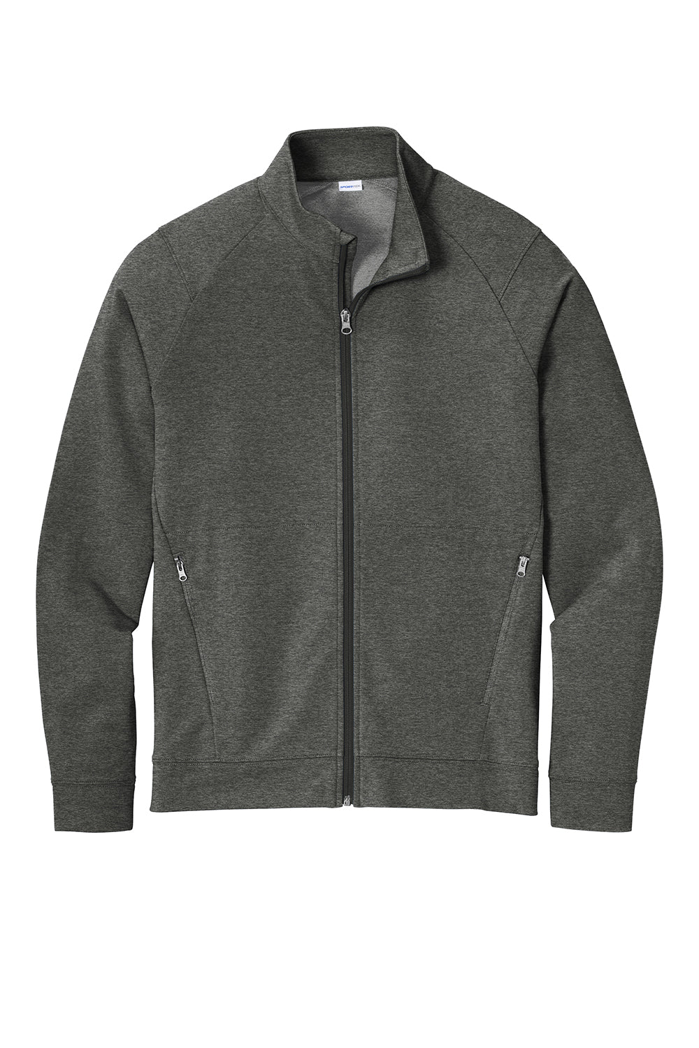 Sport-Tek ST560 Mens Flex Fleece Moisture Wicking Full Zip Sweatshirt Heather Dark Grey Flat Front