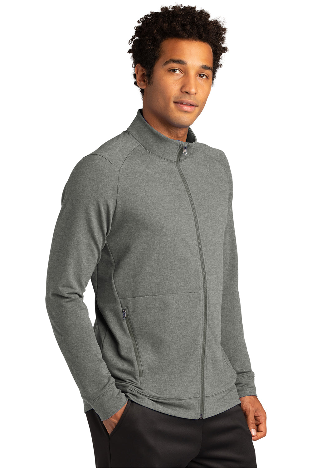 Sport-Tek ST560 Mens Flex Fleece Moisture Wicking Full Zip Sweatshirt Heather Light Grey Model 3q