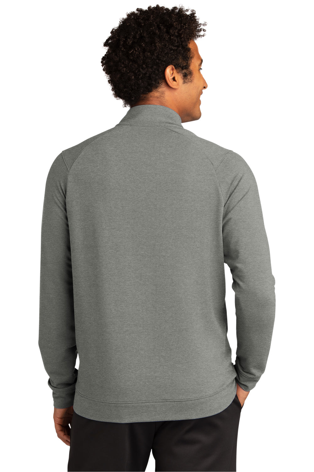 Sport-Tek ST560 Mens Flex Fleece Moisture Wicking Full Zip Sweatshirt Heather Light Grey Model Back