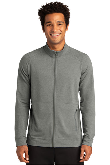 Sport-Tek ST560 Mens Flex Fleece Moisture Wicking Full Zip Sweatshirt Heather Light Grey Model Front