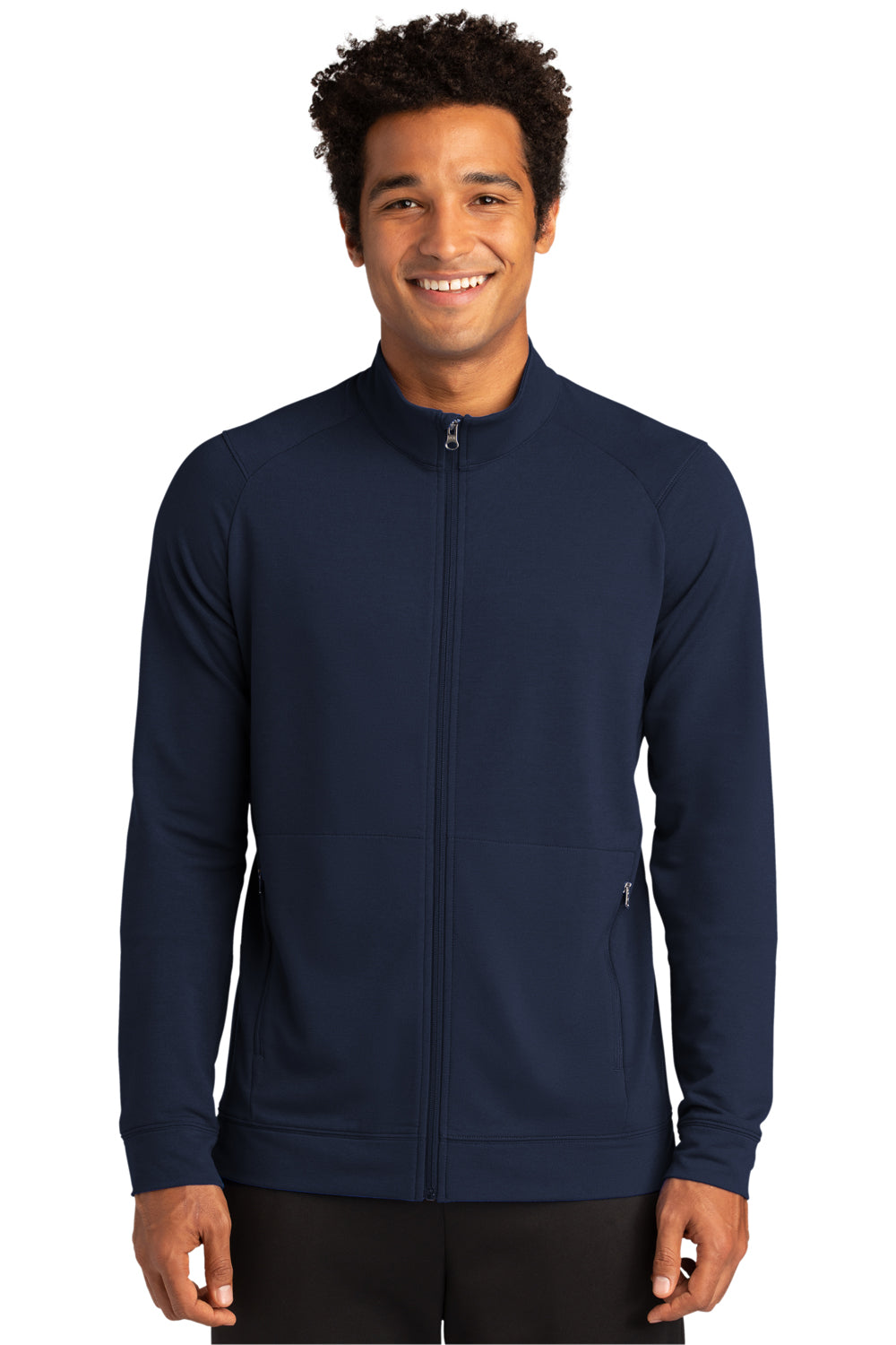 Sport-Tek ST560 Mens Flex Fleece Moisture Wicking Full Zip Sweatshirt True Navy Blue Model Front